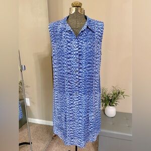 Equipment Femme Blue Abstract Silk Shirt Dress Sleeveless Button Up Tunic Size M